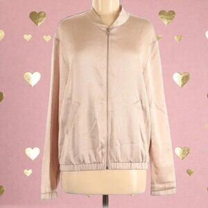 Free Press Metallic Zip-Up Bomber Jacket | Tan | Size M